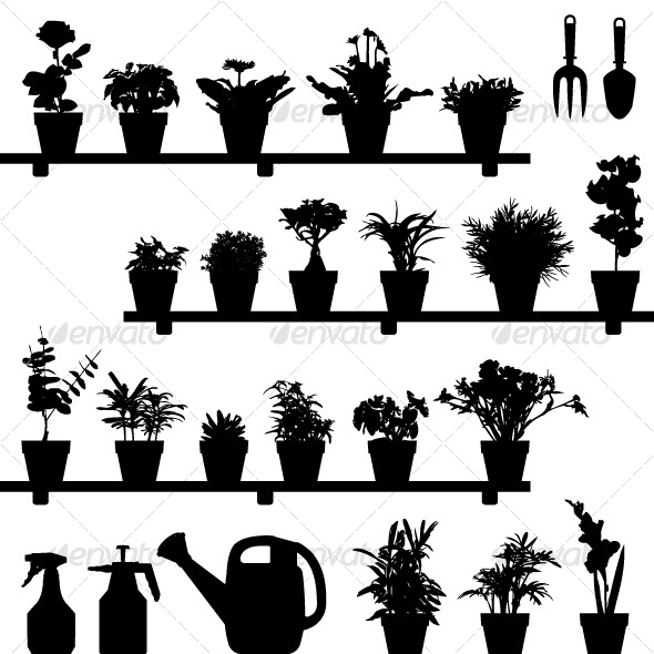 GraphicRiver Flower Plant Pot Silhouette Vector 127997 GraphicRiver Flower Plant Pot Silhouette Vector 127997
