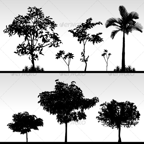 GraphicRiver Tree Bush Grass Silhouette Vector 128037 GraphicRiver Tree Bush Grass Silhouette Vector 128037