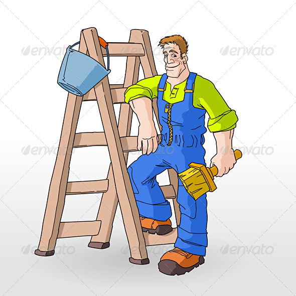 Graphic River Painter Painting With Ladder Vectors - Characters People 1063763 Graphic River Painter Painting With Ladder Vectors - Characters People 1063763