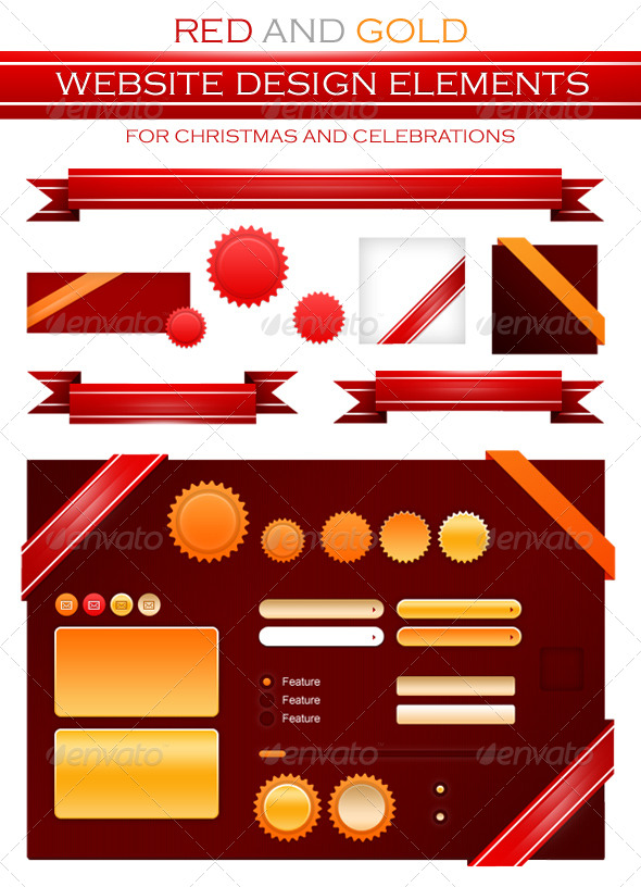 GraphicRiver Red Golden Badges Ribbon and Website Elements 140033 GraphicRiver Red Golden Badges Ribbon and Website Elements 140033