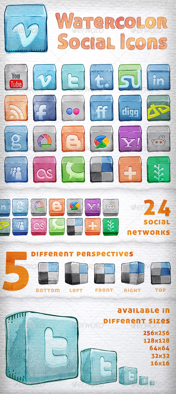 GraphicRiver Watercolor Social Icons 142449 GraphicRiver Watercolor Social Icons 142449