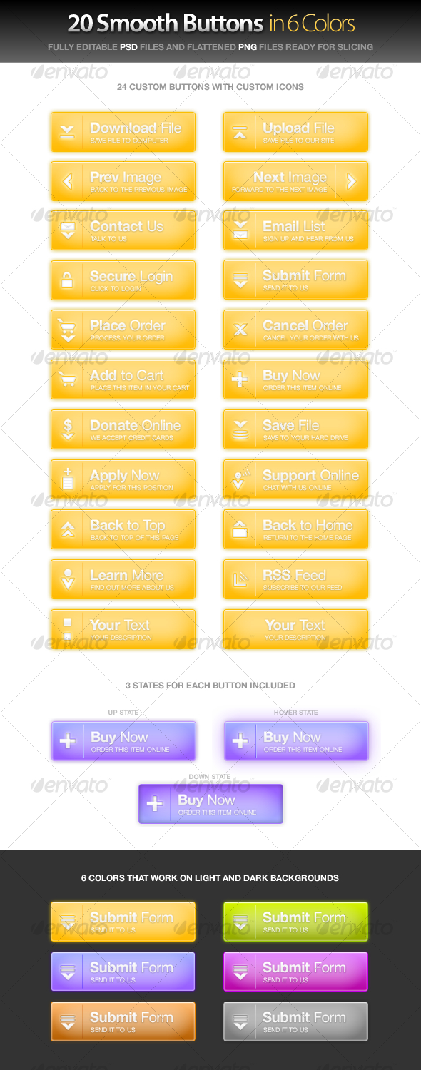 GraphicRiver 20 Custom Smooth Buttons w Icons in 6 Colors 40498 GraphicRiver 20 Custom Smooth Buttons w Icons in 6 Colors 40498