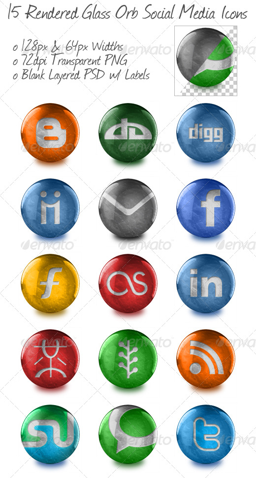 GraphicRiver 15 Rendered Glass Orb Social Media Icons 161929 GraphicRiver 15 Rendered Glass Orb Social Media Icons 161929
