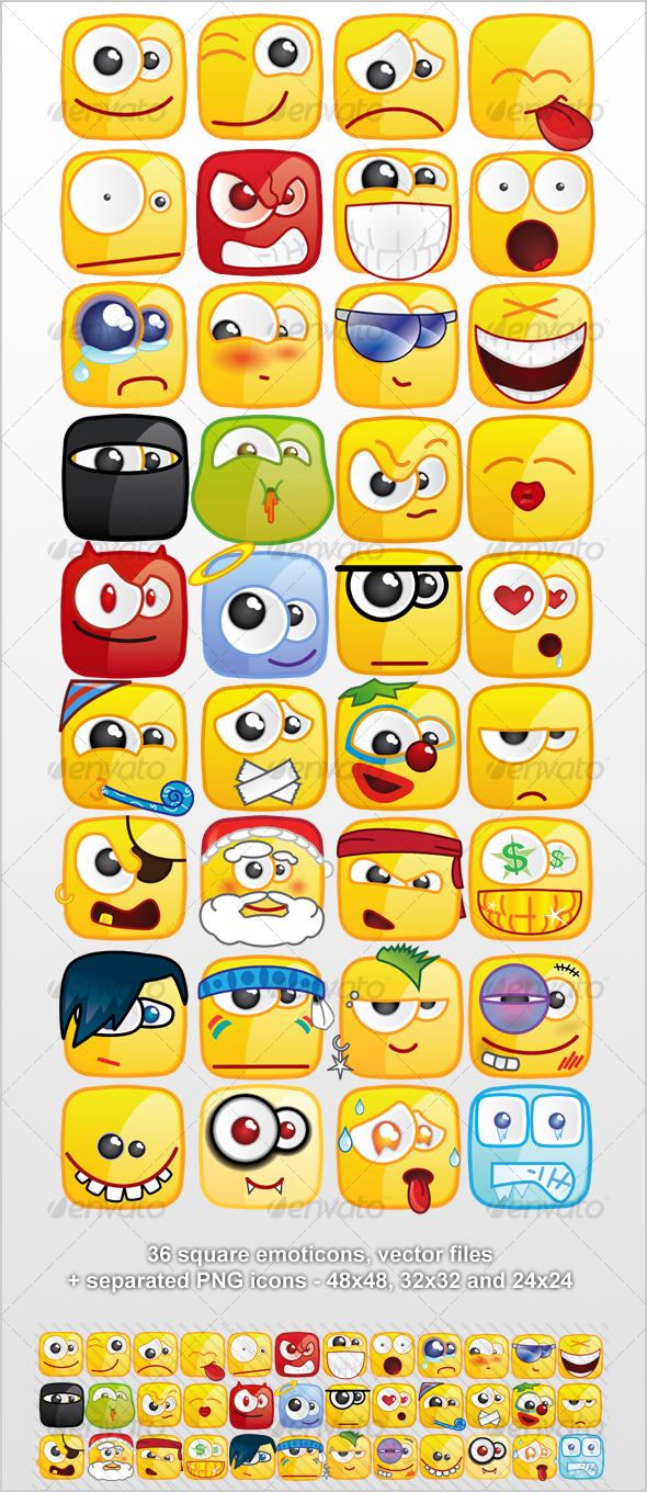 GraphicRiver 36 Square emoticons PACK 55493 GraphicRiver 36 Square emoticons PACK 55493