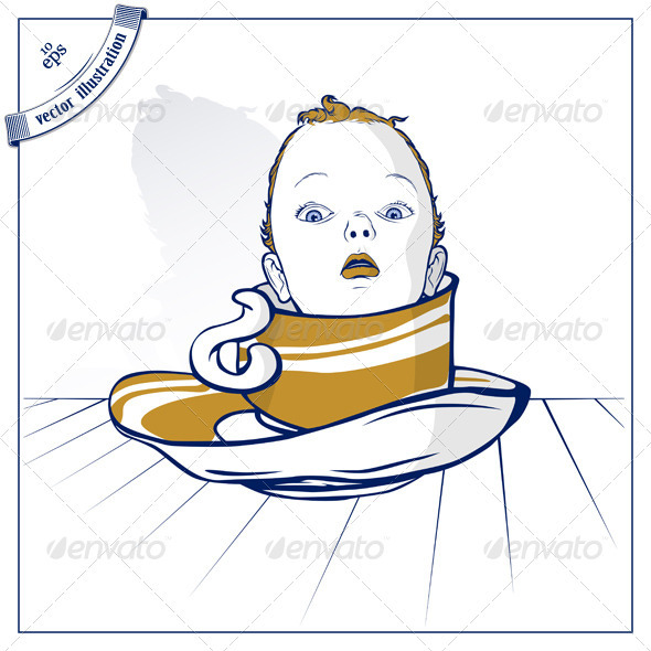 Graphic River Baby Child On Coffee Cup Vectors - Characters People 1489465 Graphic River Baby Child On Coffee Cup Vectors - Characters People 1489465