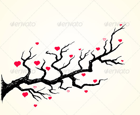 GraphicRiver Cherry Blossom and Hearts Illustration 1545625 GraphicRiver Cherry Blossom and Hearts Illustration 1545625