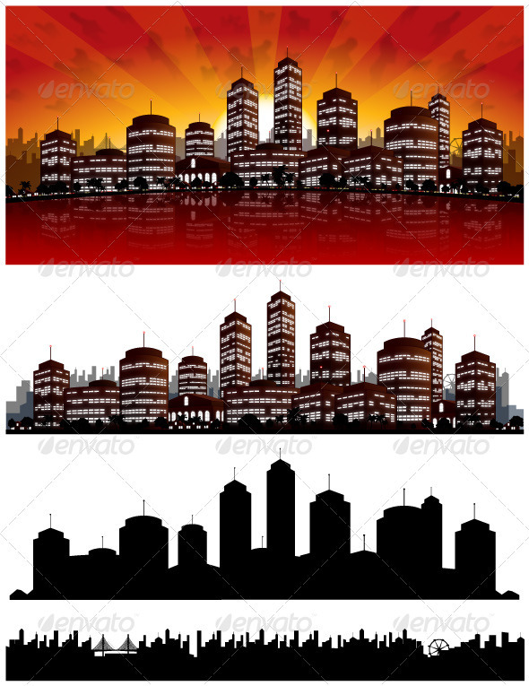 GraphicRiver Sunset City Vector Background Skyline 1556965 GraphicRiver Sunset City Vector Background Skyline 1556965
