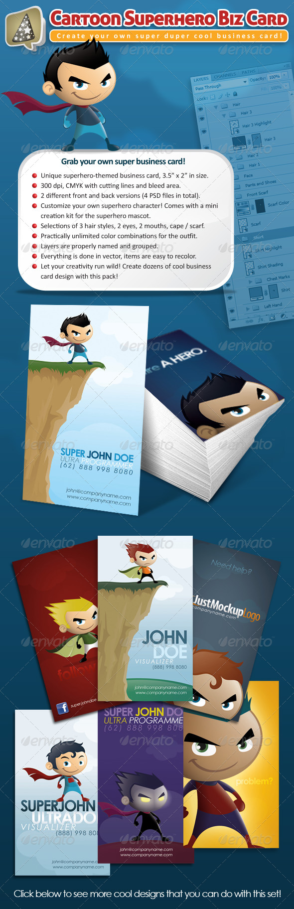 GraphicRiver Cartoon Superhero Business Card Maker 232170 GraphicRiver Cartoon Superhero Business Card Maker 232170