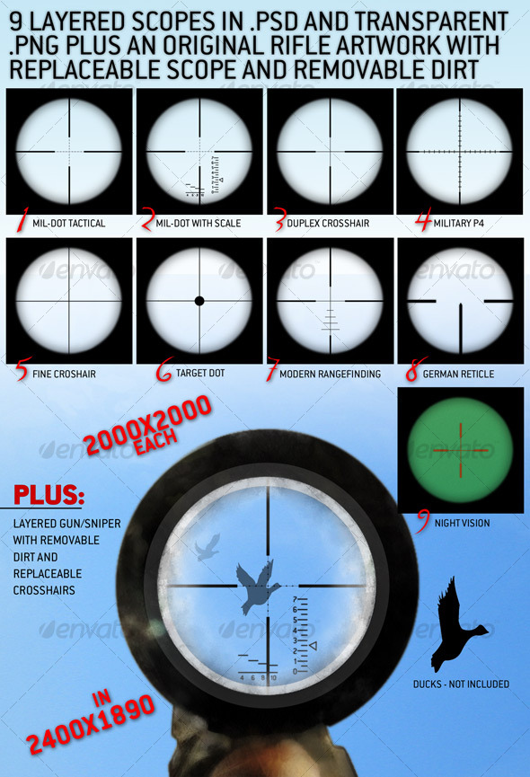 GraphicRiver 9 Layered Rifle Scopes set and a rifle view 78454 GraphicRiver 9 Layered Rifle Scopes set and a rifle view 78454