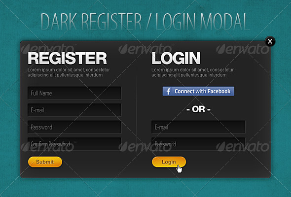 GraphicRiver Dark Register & Login Modal 240085 GraphicRiver Dark Register & Login Modal 240085