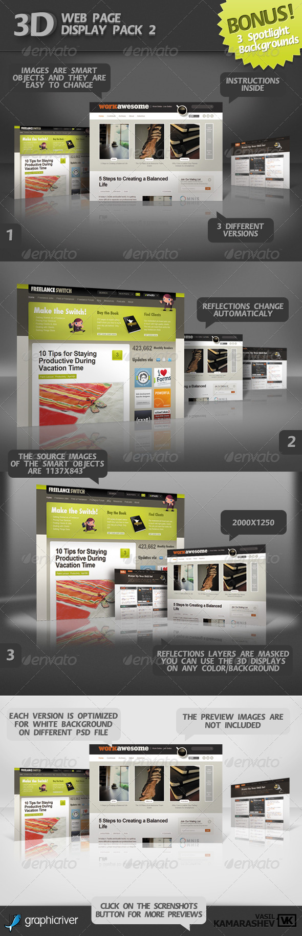 GraphicRiver 3D Web Page Display Pack 2 &BONUS 3 Spotlight BGs 264308 GraphicRiver 3D Web Page Display Pack 2 &BONUS 3 Spotlight BGs 264308