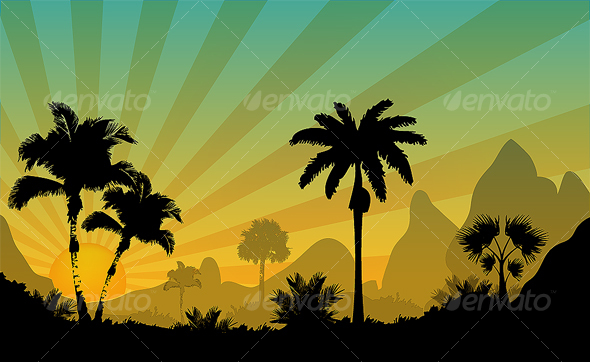 GraphicRiver Palm trees of sunny desert 87102 GraphicRiver Palm trees of sunny desert 87102