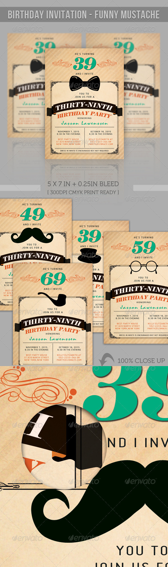 GraphicRiver Birthday Greeting Card Funny Mustache 2386064 GraphicRiver Birthday Greeting Card Funny Mustache 2386064