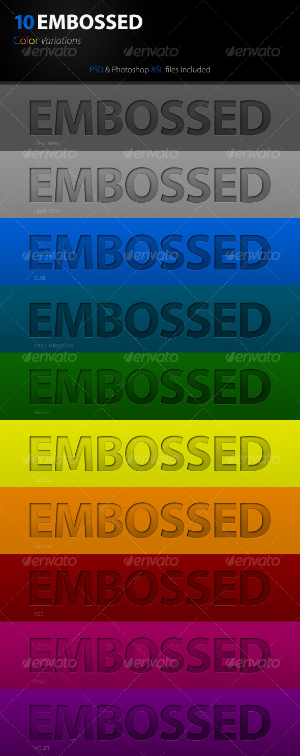 GraphicRiver 10 Embossed Color Variations 88521 GraphicRiver 10 Embossed Color Variations 88521