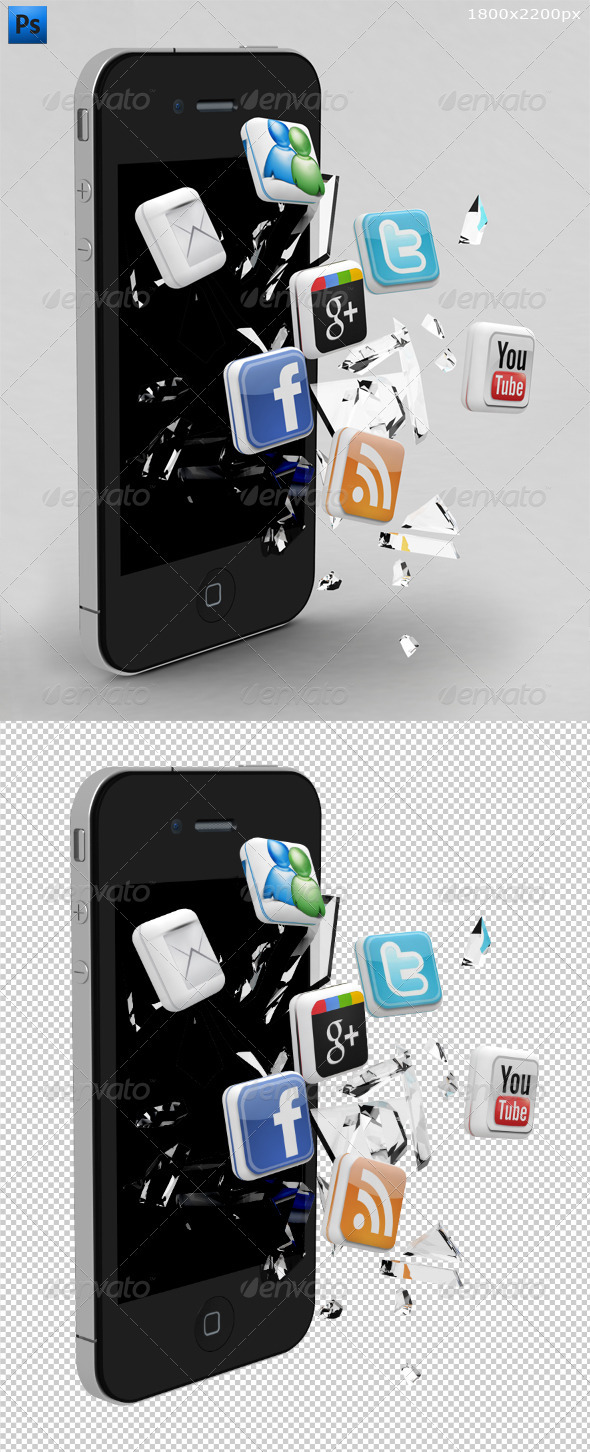 GraphicRiver Broken Phone and 3D Social Media Icons 2463509