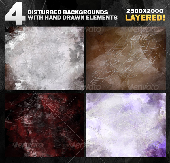 GraphicRiver 4 Disturbed backgrounds with hand drawn elements 90891 GraphicRiver 4 Disturbed backgrounds with hand drawn elements 90891