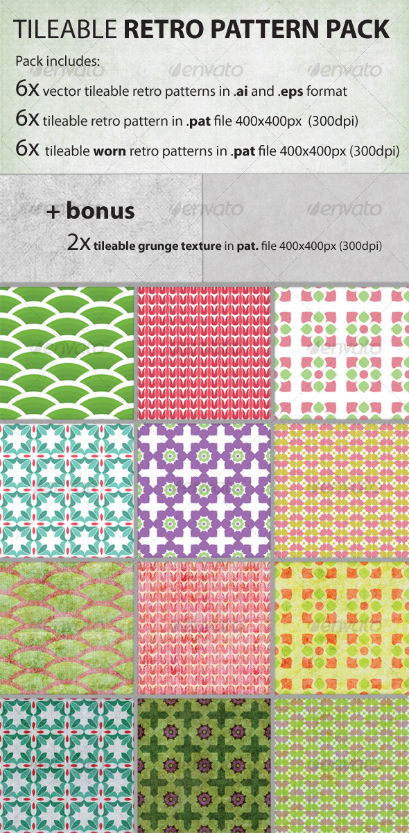 GraphicRiver Vector tileable retro pattern pack 91681 GraphicRiver Vector tileable retro pattern pack 91681