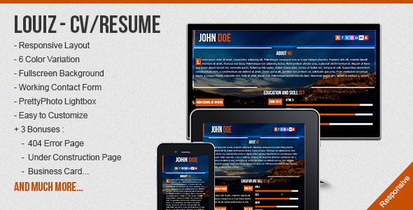ThemeForest Louiz CV Resume Responsive Template & 3 Bonuses 2508606 ThemeForest Louiz CV Resume Responsive Template & 3 Bonuses 2508606