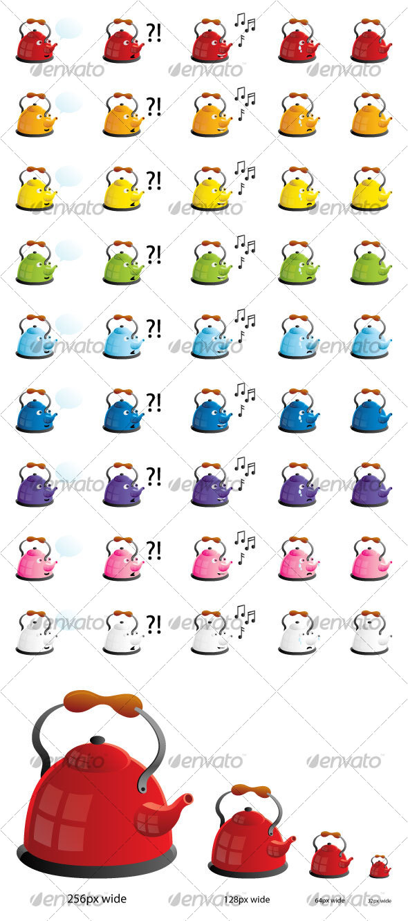 GraphicRiver Colorful Teapots in Four Moods Icon Set 95102 GraphicRiver Colorful Teapots in Four Moods Icon Set 95102
