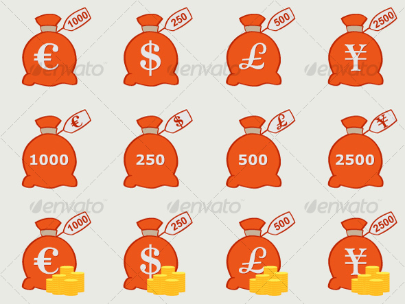 GraphicRiver Vector Money Bags with Currency Symbols 95971 GraphicRiver Vector Money Bags with Currency Symbols 95971
