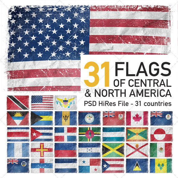 Central & North America Flags (31 Countries) GraphicRiver