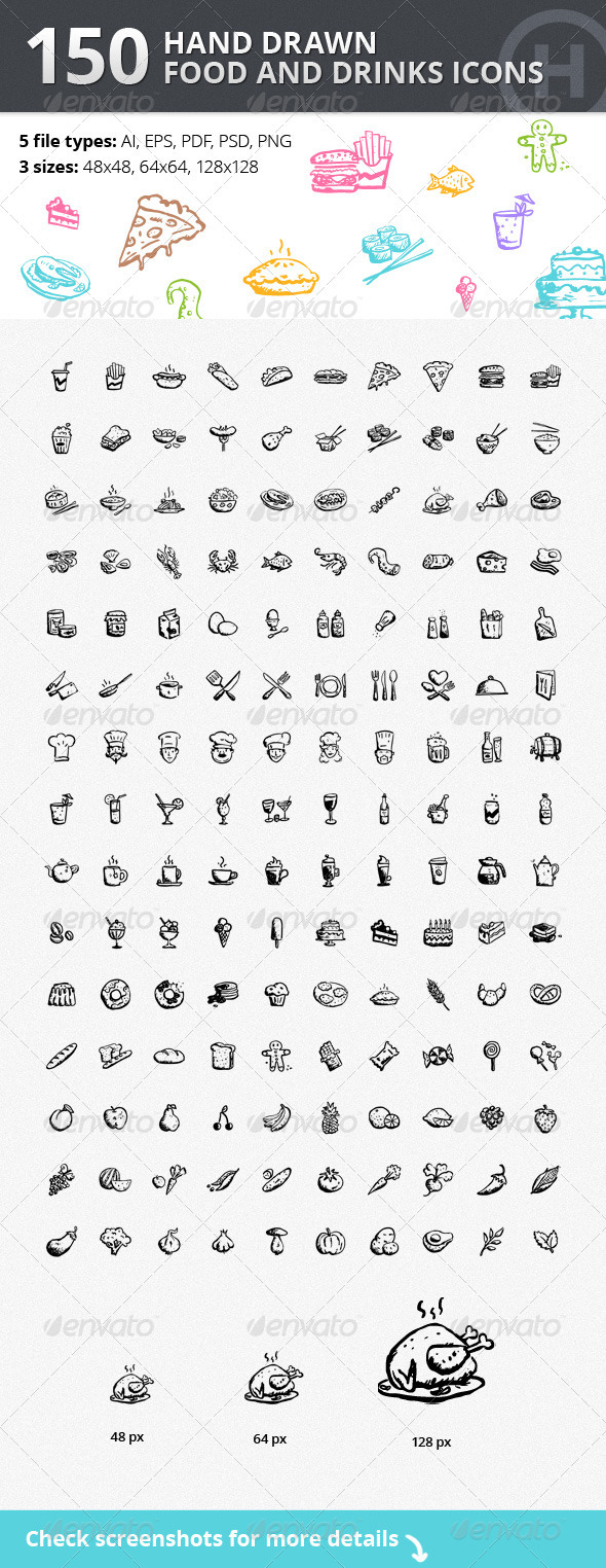 GraphicRiver 150 Hand-drawn Food and Drinks Icons 2724080 GraphicRiver 150 Hand-drawn Food and Drinks Icons 2724080