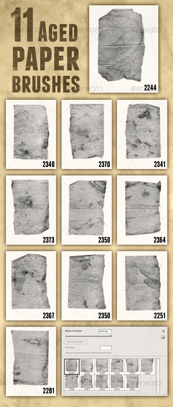 GraphicRiver 11 Aged Paper Brushes 98206 GraphicRiver 11 Aged Paper Brushes 98206