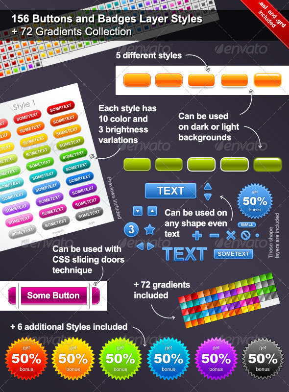 GraphicRiver Buttons and Badges Layer Styles plus Gradients 300841 GraphicRiver Buttons and Badges Layer Styles plus Gradients 300841