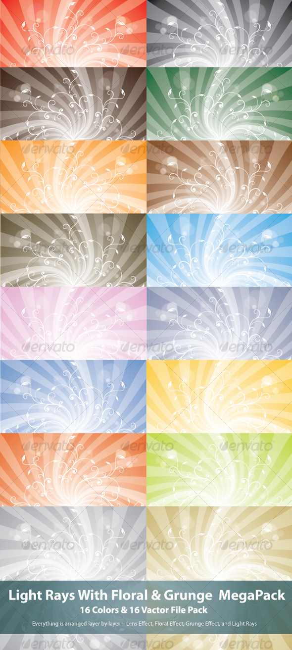 GraphicRiver Light Rays With Floral MegaPack 101538 GraphicRiver Light Rays With Floral MegaPack 101538