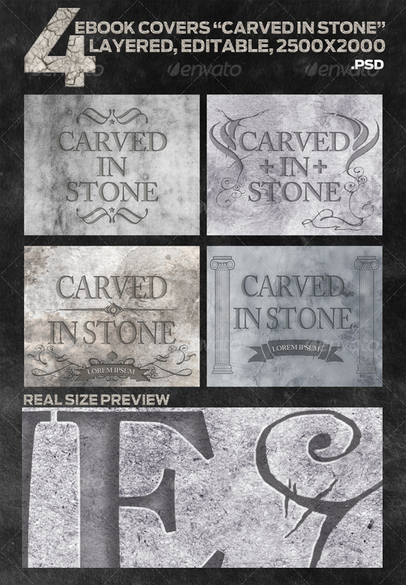 GraphicRiver 4 eBook Covers Carved In Stone Layered 102098 GraphicRiver 4 eBook Covers Carved In Stone Layered 102098