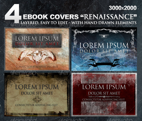 GraphicRiver 4 eBook covers Renaissance with hand-drawn stuff 102426 GraphicRiver 4 eBook covers Renaissance with hand-drawn stuff 102426