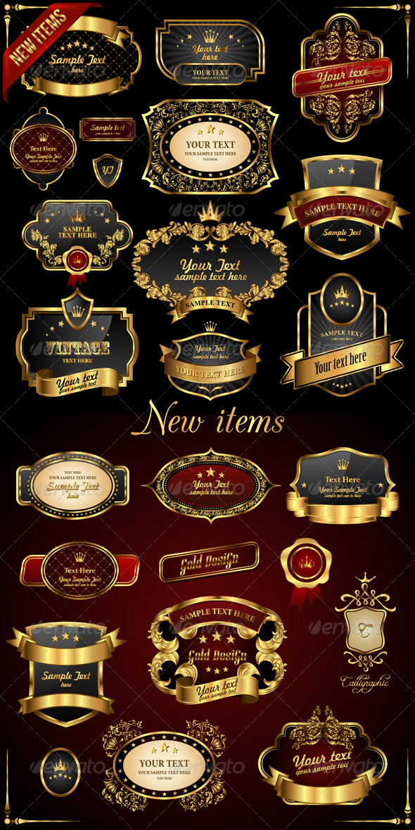 GraphicRiver Retro Vector Gold Frames on Black Background 144891 GraphicRiver Retro Vector Gold Frames on Black Background 144891