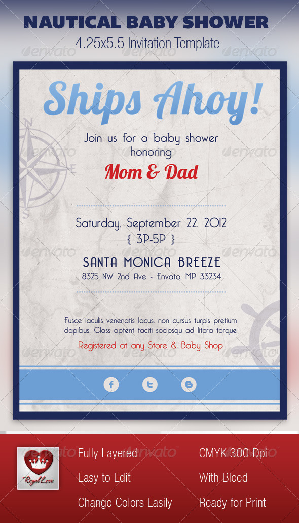 Nautical Baby Shower Invitation Template - Invitations Cards & Invites
