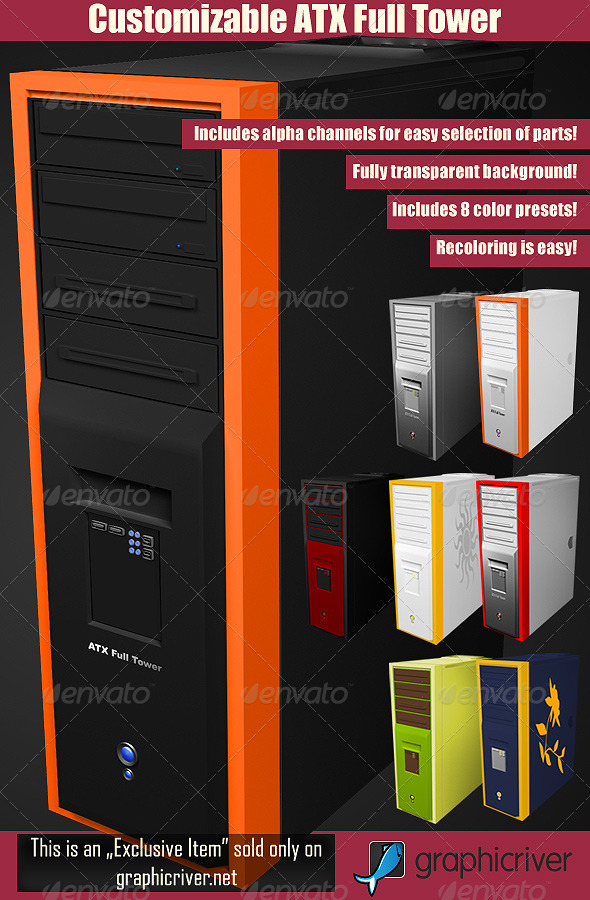 GraphicRiver Customizable ATX Full Tower PC Case 3016419 GraphicRiver Customizable ATX Full Tower PC Case 3016419