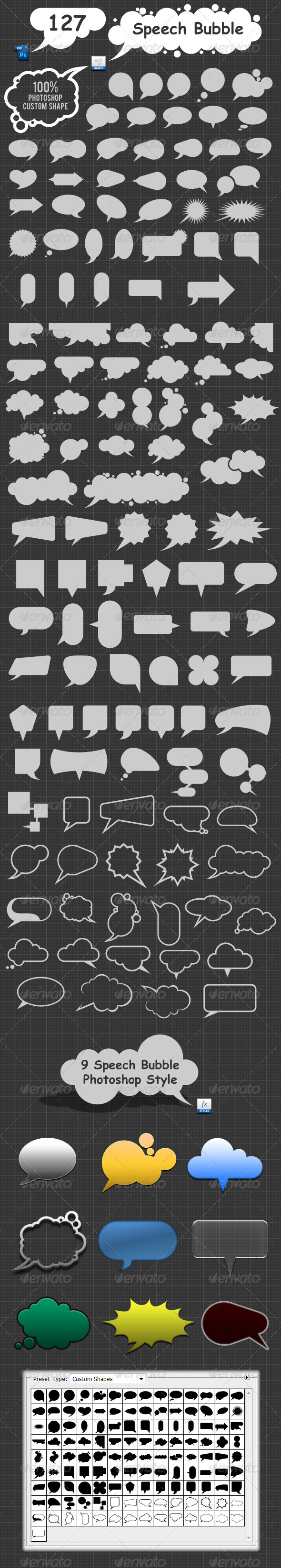 GraphicRiver 127 Speech Bubble Photoshop Custom Shapes 3167570 GraphicRiver 127 Speech Bubble Photoshop Custom Shapes 3167570