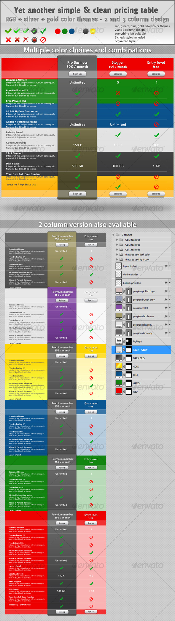 GraphicRiver Simple Pricing Table With 2 and 3 Columns Design 110067 GraphicRiver Simple Pricing Table With 2 and 3 Columns Design 110067