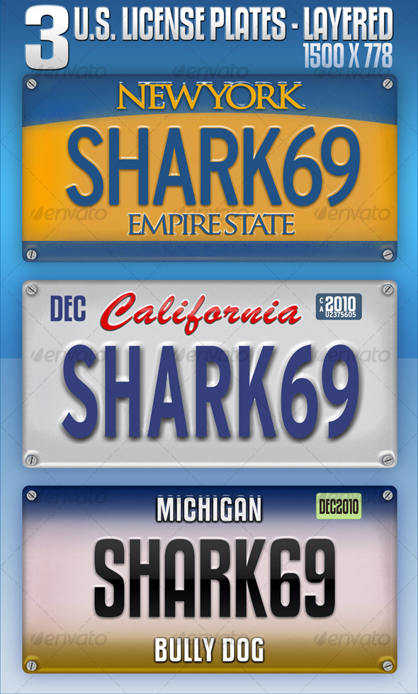 GraphicRiver 3 U.S License Plates Layered 112638 GraphicRiver 3 U.S License Plates Layered 112638