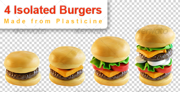 GraphicRiver 4 Burgers isolated plasticine objects 112291 GraphicRiver 4 Burgers isolated plasticine objects 112291