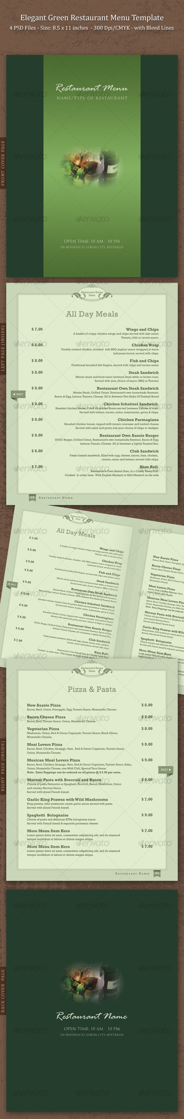 GraphicRiver Elegant Green Restaurant Menu Template 113675 GraphicRiver Elegant Green Restaurant Menu Template 113675