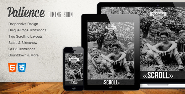ThemeForest Patience Responsive Coming Soon HTML5 Template Site Templates Specialty Pages Under Construction 3473646 ThemeForest Patience Responsive Coming Soon HTML5 Template Site Templates Specialty Pages Under Construction 3473646