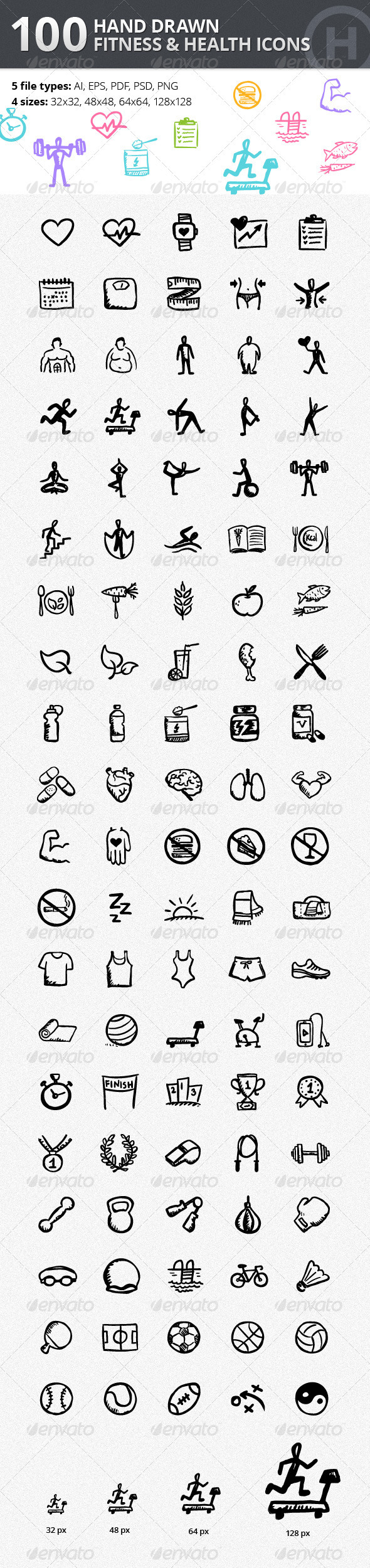 GraphicRiver 100 Hand-drawn Fitness and Health Icons 3516751 GraphicRiver 100 Hand-drawn Fitness and Health Icons 3516751