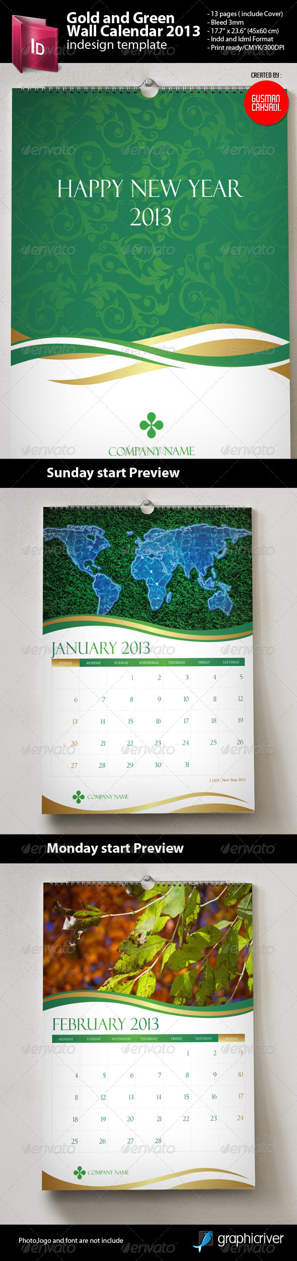 GraphicRiver Gold and Green Wall Calendar 2013 3517309 GraphicRiver Gold and Green Wall Calendar 2013 3517309