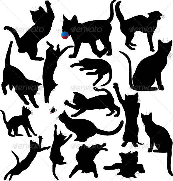 GraphicRiver Cat and Kitten Silhouette Set 3553664 GraphicRiver Cat and Kitten Silhouette Set 3553664