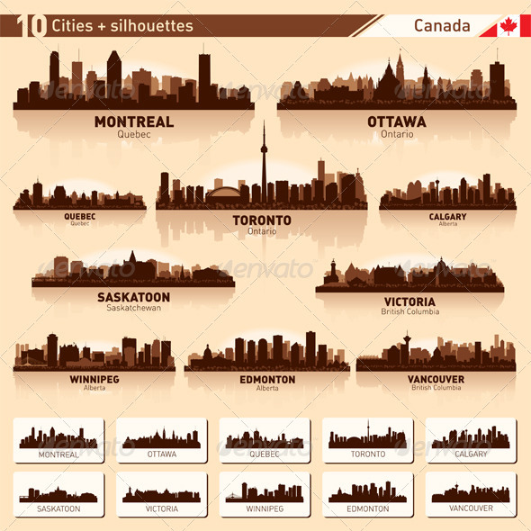 GraphicRiver City Skyline Set Canada Vector Silhouettes 3716625