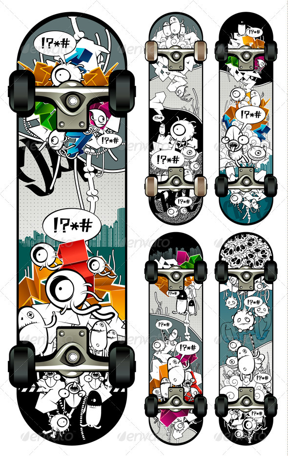 Vector set of graffiti skateboards styles GraphicRiver