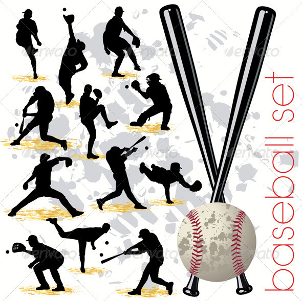 GraphicRiver Baseball Players Silhouettes Set 409289 GraphicRiver Baseball Players Silhouettes Set 409289
