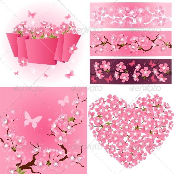 GraphicRiver Cherry Blossom Seamless Patterns Backgrounds 3846120