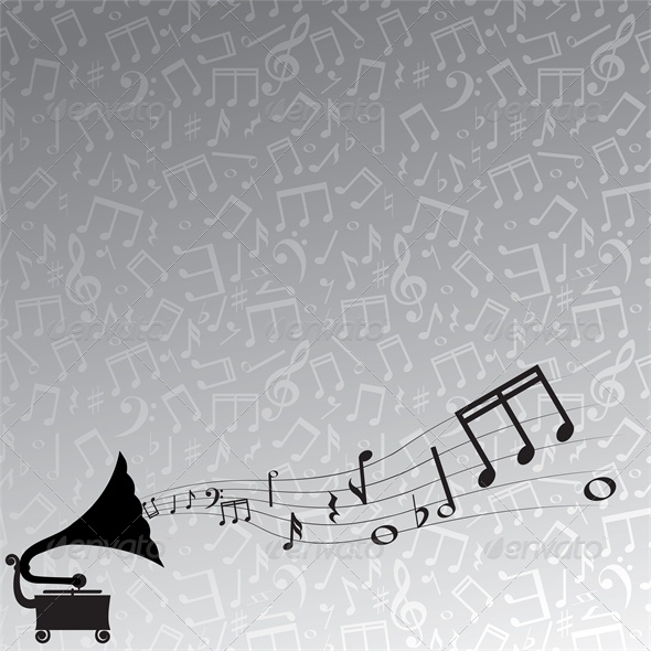 GraphicRiver gramophone and melody gray background 4046066 GraphicRiver gramophone and melody gray background 4046066