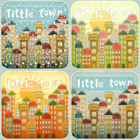 GraphicRiver Little Town Seasons Set 4067938 GraphicRiver Little Town Seasons Set 4067938