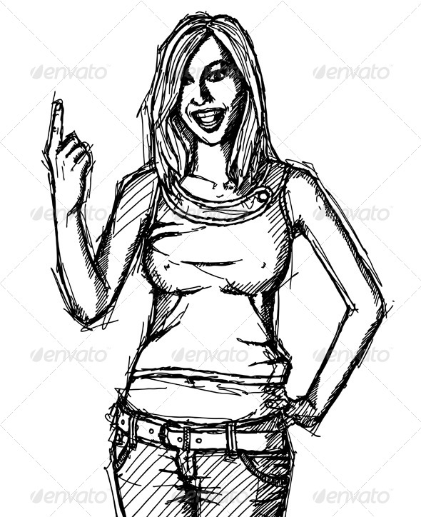 GraphicRiver Sketch Happy Girl with Finger 4073735 GraphicRiver Sketch Happy Girl with Finger 4073735